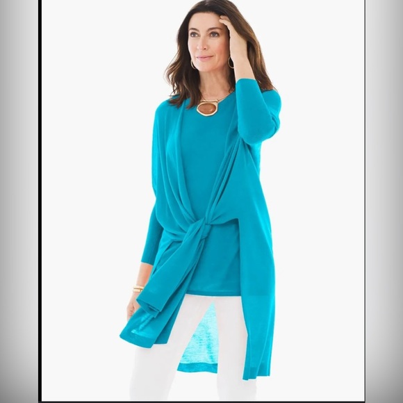 Chico's Sweaters - New Chico’s Convertible Cardigan Sweater 3/4 Sleeves Tropical Teal Size 3 (XL)
